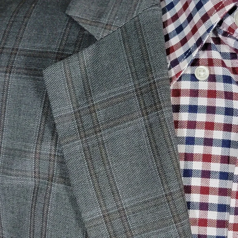 Stafford Men's Sport Coat Blazer Two Button Gray Brown Plaid Classic‎ Fit Sz 44R